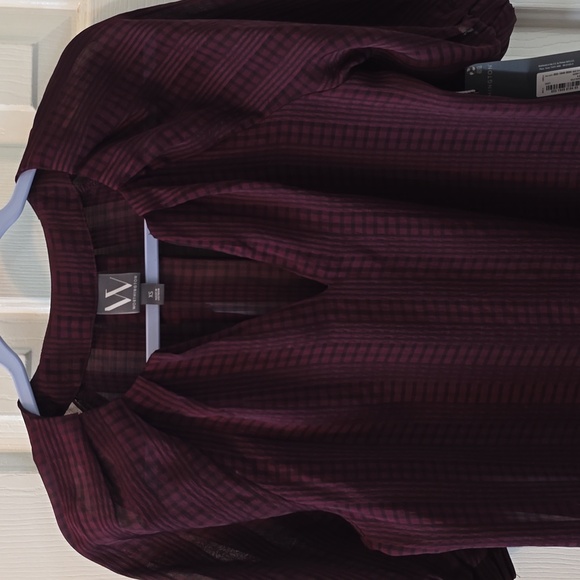 WORTHINGTON BRAND WOMENS BURGUNDY & BLACK SHORT SLEEVES BLOUSE TOP SIZE SMALL - Picture 1 of 14